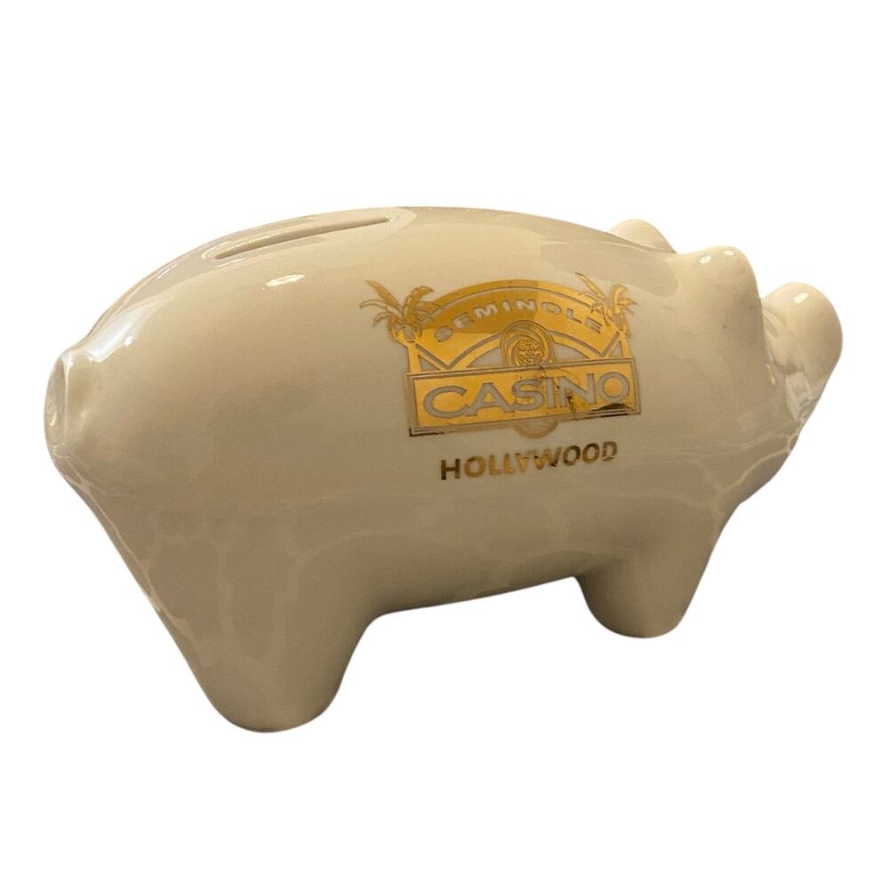 Vintage Seminole Casino Hollywood Ceramic Piggy Bank with Golden Letters
